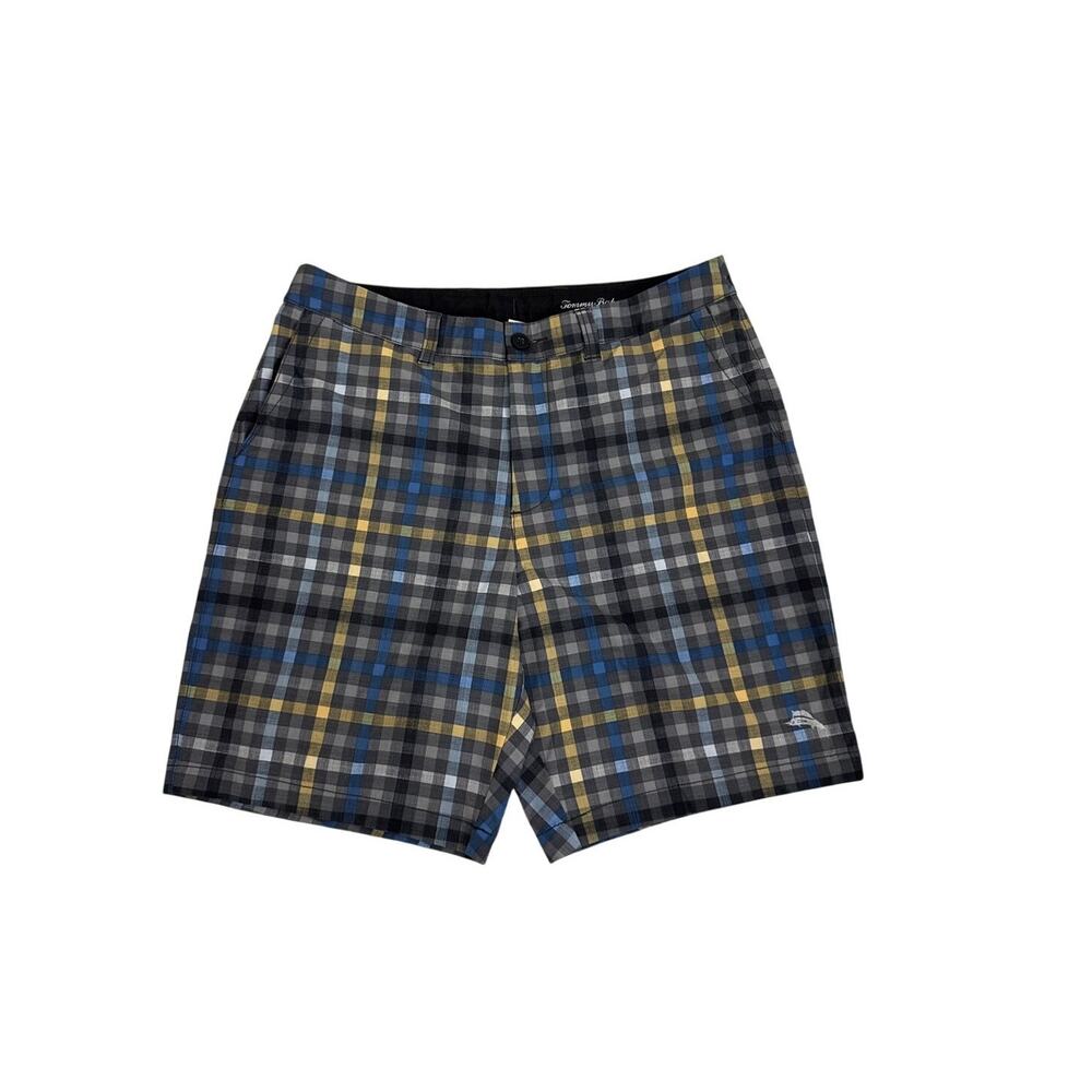 Tommy Bahama Island Active Dri-Fit Hybrid Shorts Grey Blue Plaid Size Men's 34